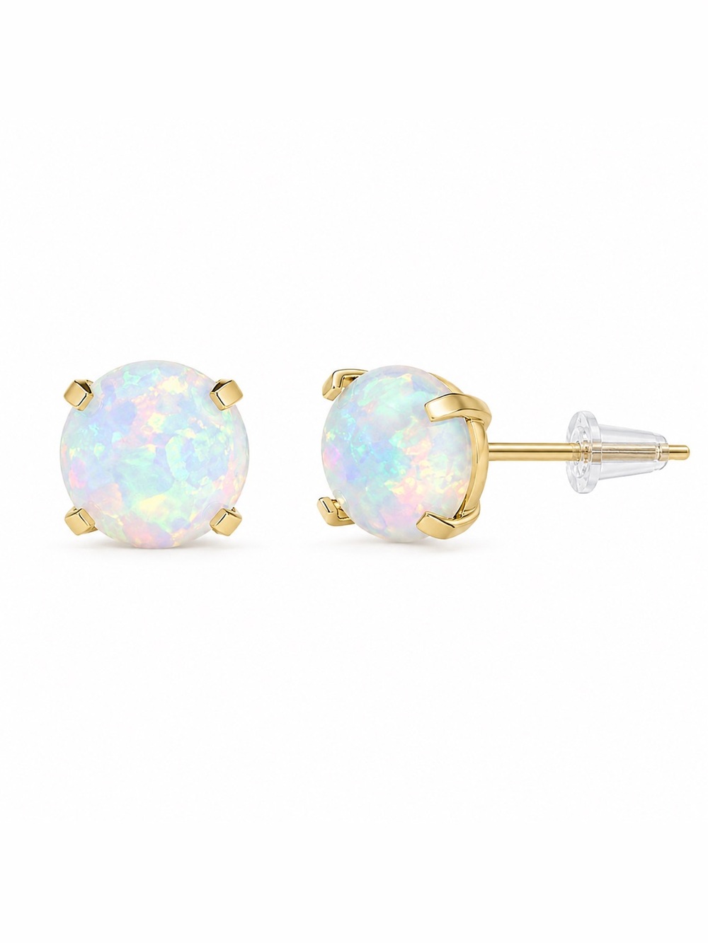 NEW Solid 14k Gold and Opal Round Stud Earrings